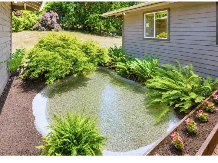 Calm reflecting pond greets you in the front door courtyard.
