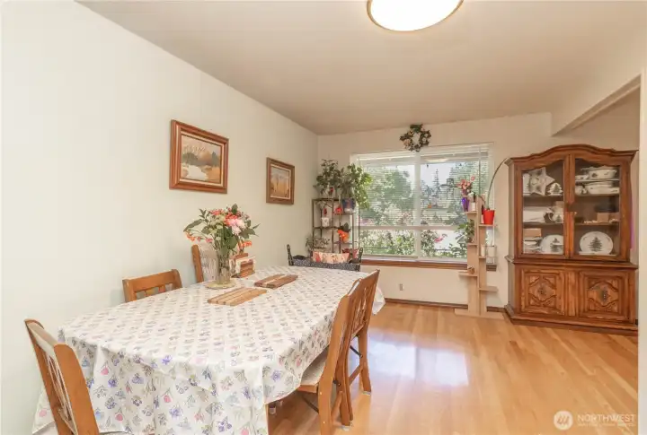 The dining room provides an inviting space for both everyday meals