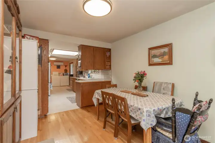The dining room provides an inviting space for both everyday meals