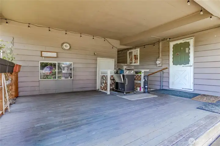 A spacious covered deck extends the living area outdoors