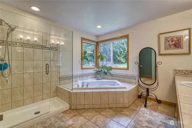 True En-suite spa like bath with walk in closet.