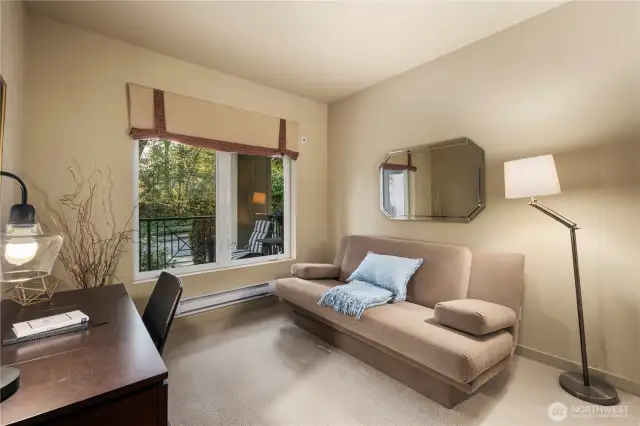 The second bedroom offers a bright, comfortable space with plenty room for various uses, whether as a guest room, office, or personal retreat. The closet is thoughtfully designed with overhead lighting, providing added convenience and making it easy to organize your belongings. Hall closets have this unique feature as well.