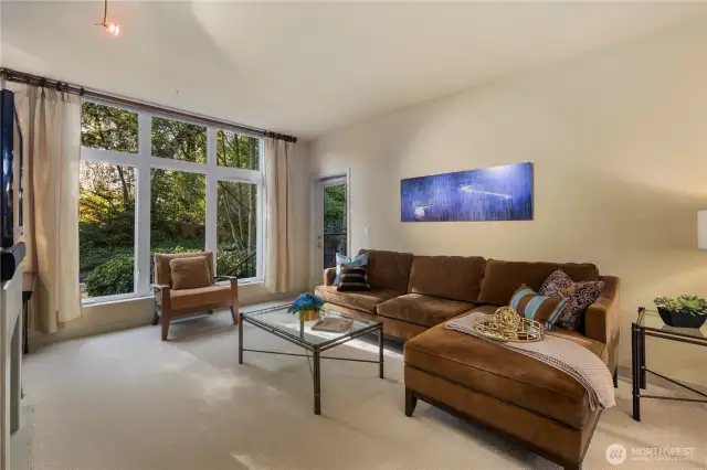 This unit offers a unique feature with both a spacious balcony and a large lower patio, providing convenient access to sidewalks that lead you directly to main streets, parks, and the vibrant adventures of downtown Bellevue. This rare convenience adds extra enjoyment and versatility to your lifestyle by simply stepping out the back door.