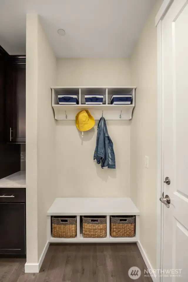 Enter the mudroom off of the garage; bonus pantry adjacent