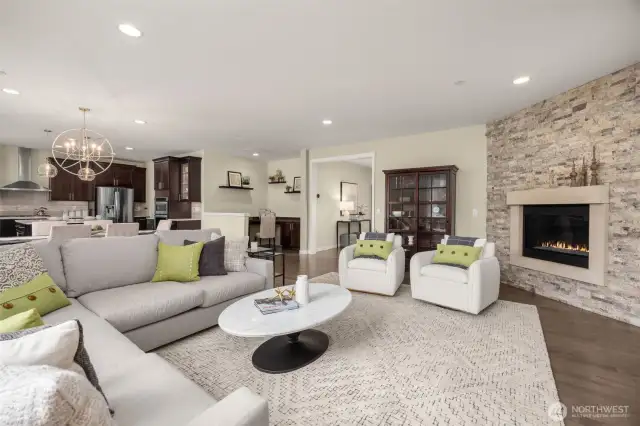 Kitchen and dining area flow from family room