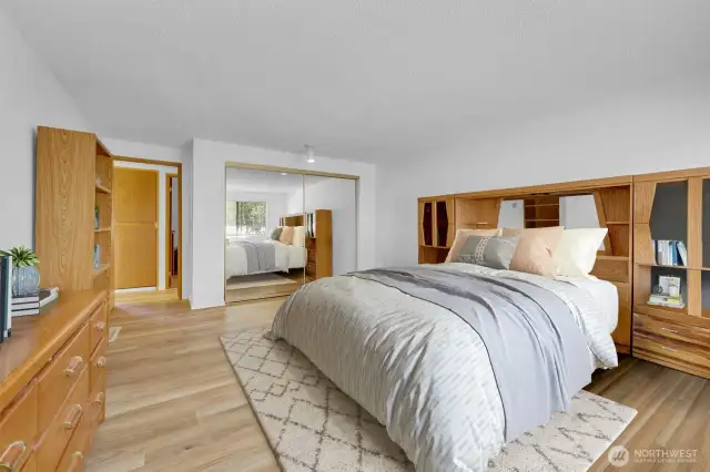 Virtually staged primary bedroom.