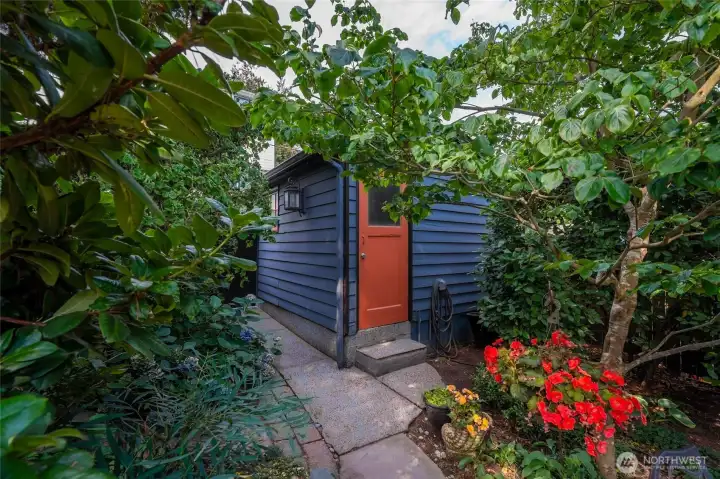 Garage entrance from backyard