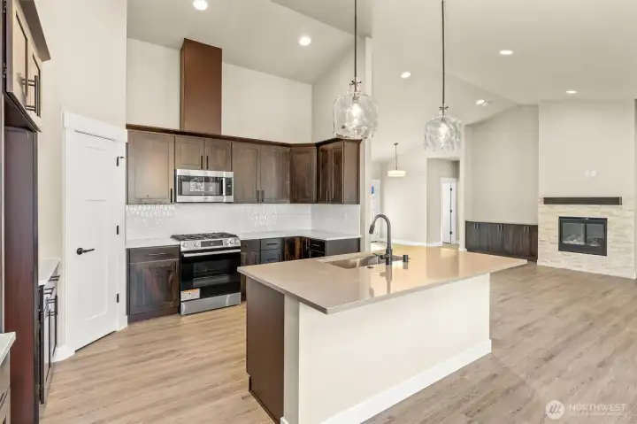 Spacious Kitchen Flows into Living Room
