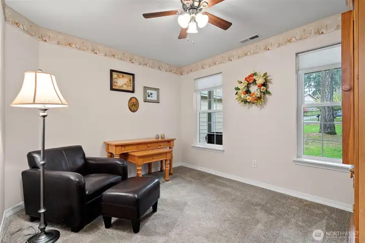 Bedroom #2 with carpet and ceiling fan