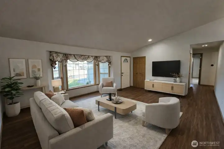 Photo is edited and virtually staged.