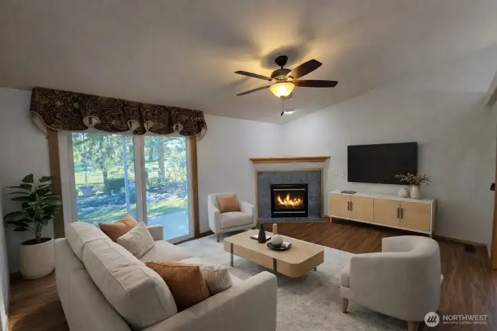 Photo is edited and virtually staged.