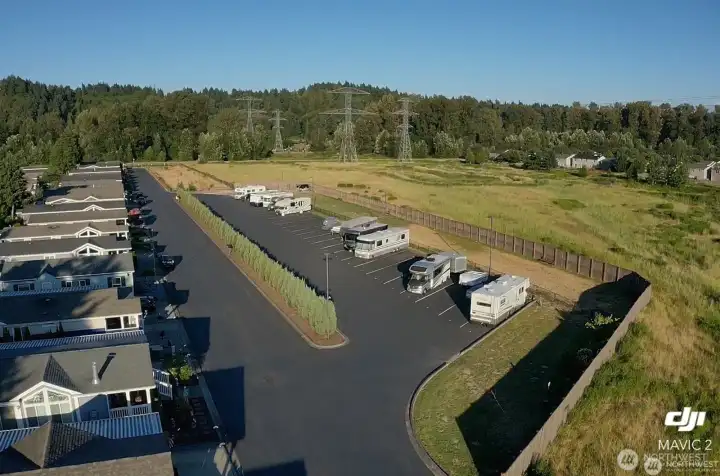 overlook of RV parking and dog park