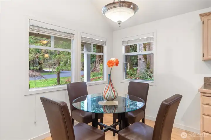 Kitchen also has an every day dining space with wrap-around windows and a dedicated pantry