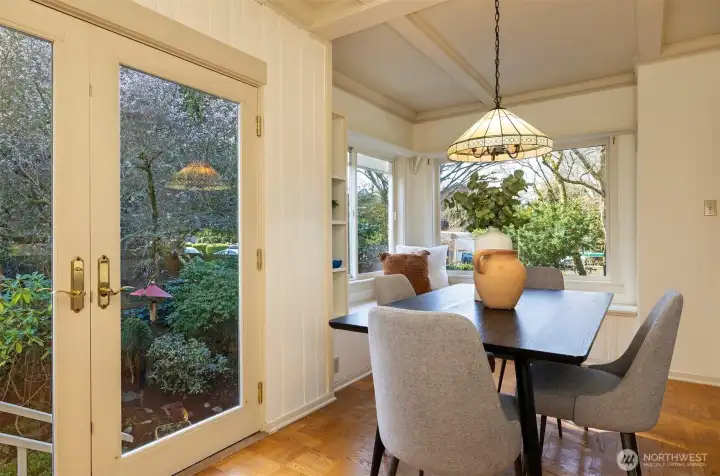 French doors bring in bright southern sun.