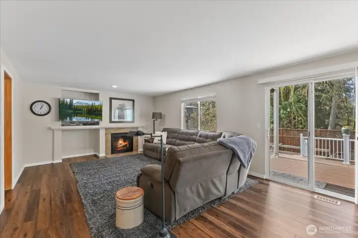 Cozy family room with a warm gas fireplace