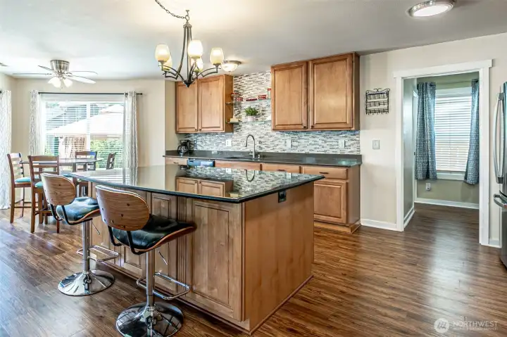 Kitchen with entry to Bedroom and Garage