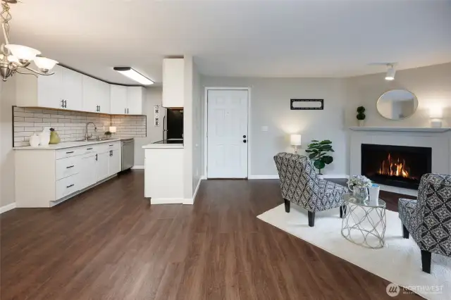 Updated kitchen with newer cabinets and appliances.