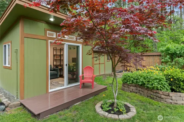 The detached office with deck.