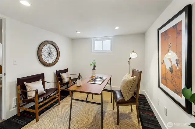 One of two bedrooms downstairs.