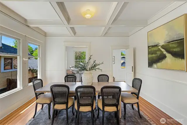 Box beam ceilings adorn the diring room ceiling.