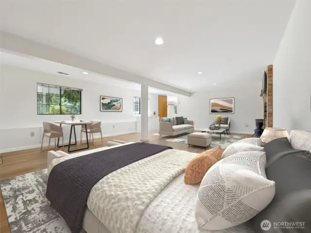 Virtually Staged - Lower Level Flex Space w/ Powder Room and Woodstove - could be a Studio Apartment, a Rec Room, an Office, etc