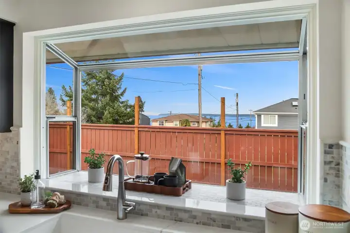Large garden window offering sound views.