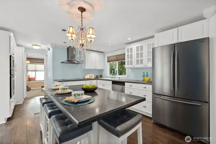 Newly updated kitchen with stainless steel appliances.
