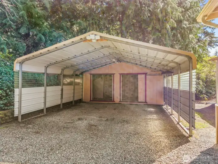 Additional covered parking and storage area.