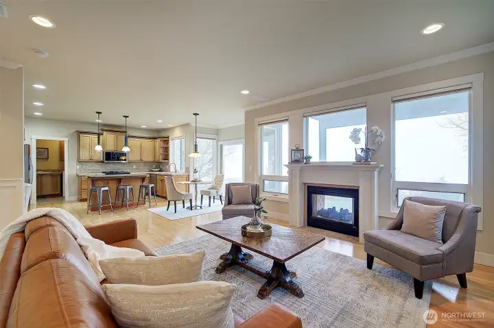 Spacious living room just off the kitchen, creating a great open flow for gatherings.