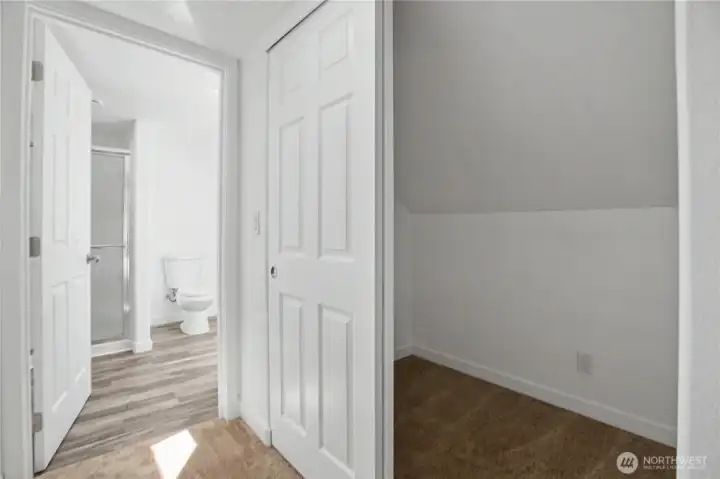 Upstairs closet and 3/4 bathroom