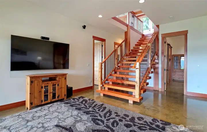 Stairs from the great room to the downstairs Rec Room