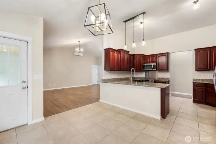 Dining room, kitchen & back door