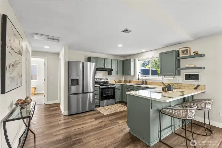 Plenty of space for up to 4 stools at breakfast bar