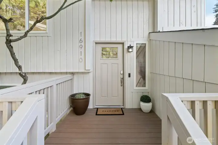 A Ring doorbell camera and keyless entry add convenience and peace of mind at the front door. A Ring doorbell camera and keyless entry add convenience and peace of mind at the front door.