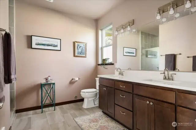 Double vanity with plenty of space.