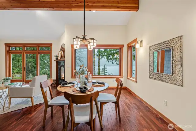 Dining room with custom chandelier and sconces