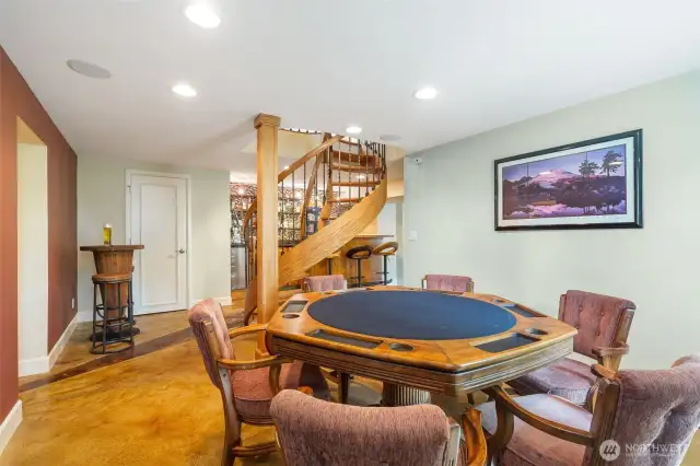 Lower-level game room and gathering area.