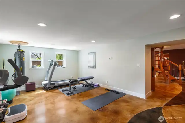 Lower-level work-out space where you stay in shape.
