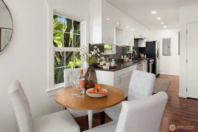 Just beyond the dining room is the new kitchen.