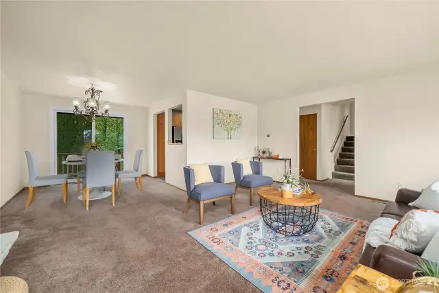 From the main level up the stairs to the 3 bedrooms.