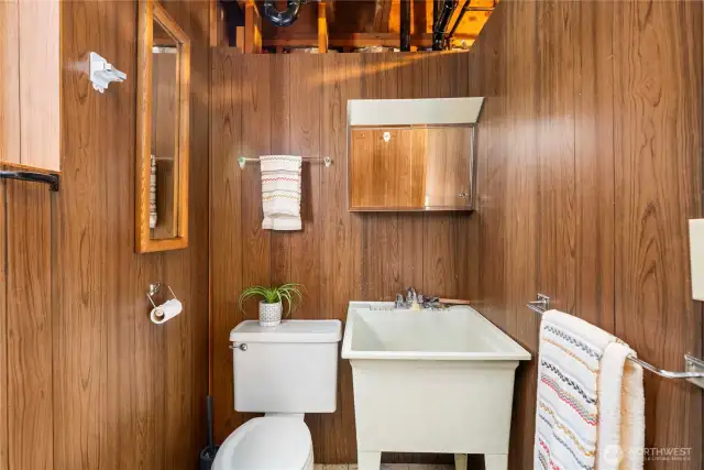 Lower level offers 1/2 bath and utility sink.