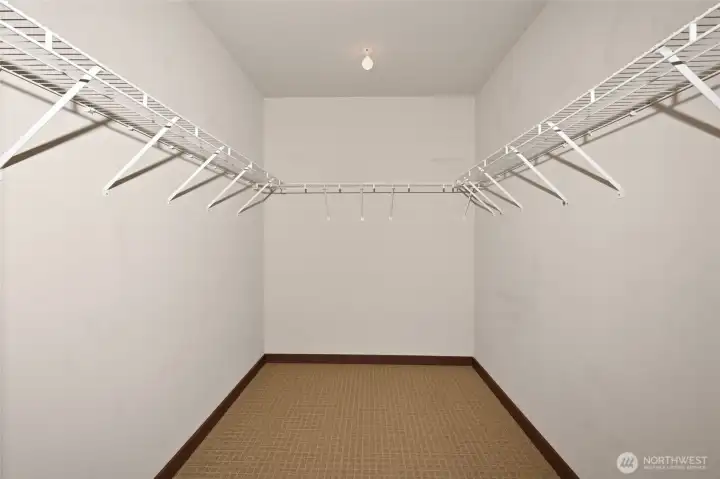 Expansive primary bedroom closet.