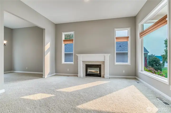 Living room with electric fireplace.