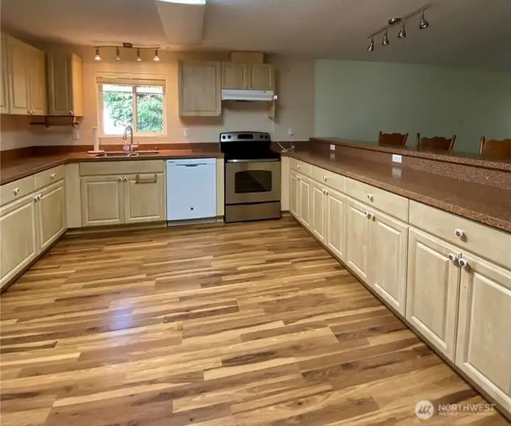 kitchen has tons of counter space and storage
