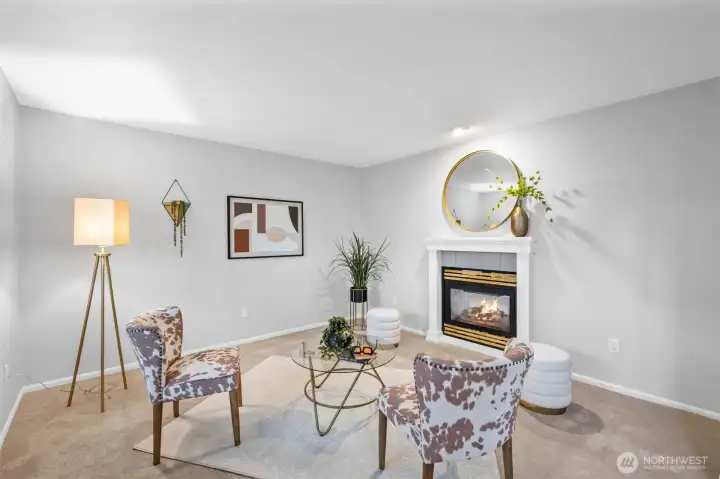 Formal living room with see through fireplace
