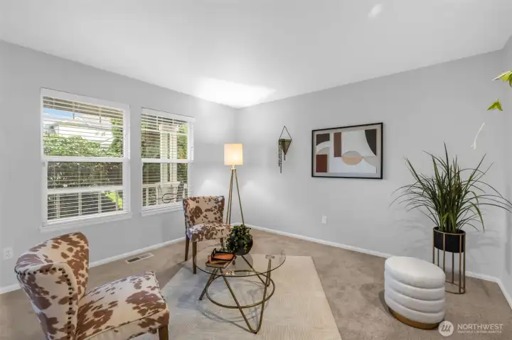 Formal living room with see through fireplace