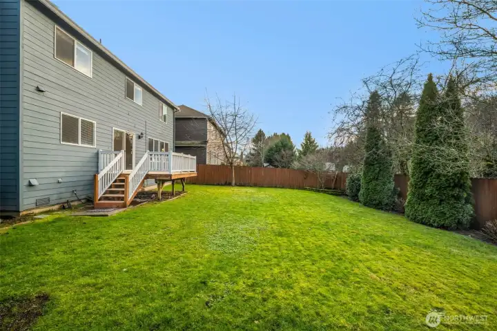Fully fenced large backyard.