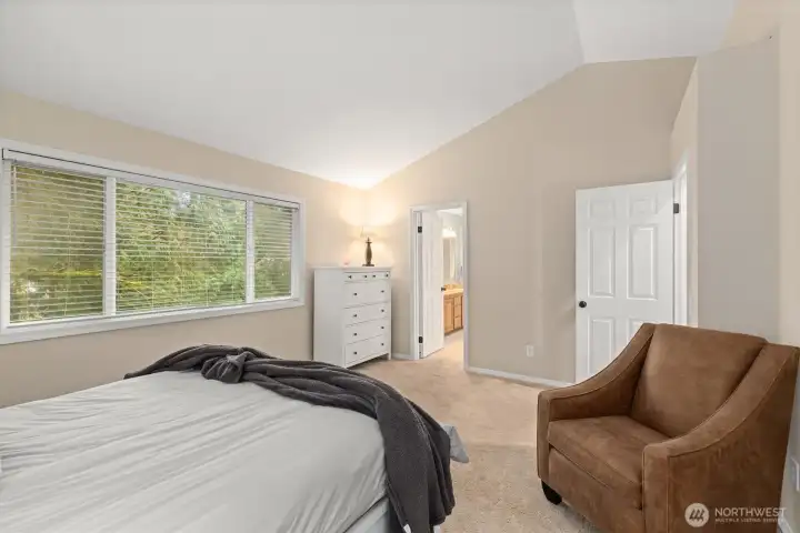 Primary suite has large private window with an attached bath and walk-in closet.