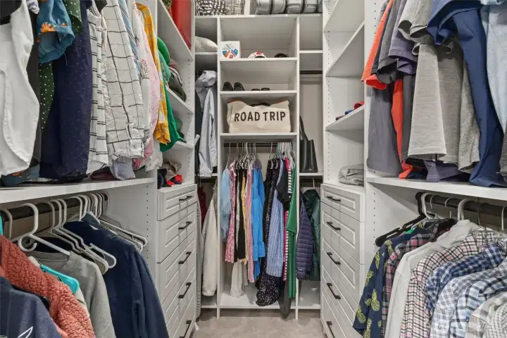 Primary walk-in with convenient closet built-ins.