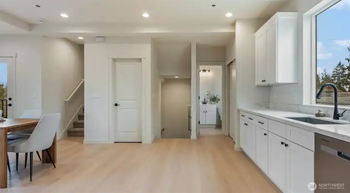 Kitchen open to eating space